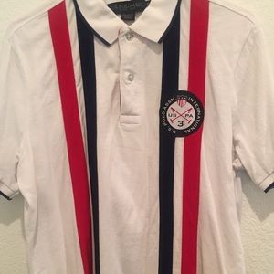 US Polo white red and blue striped polo size: M
